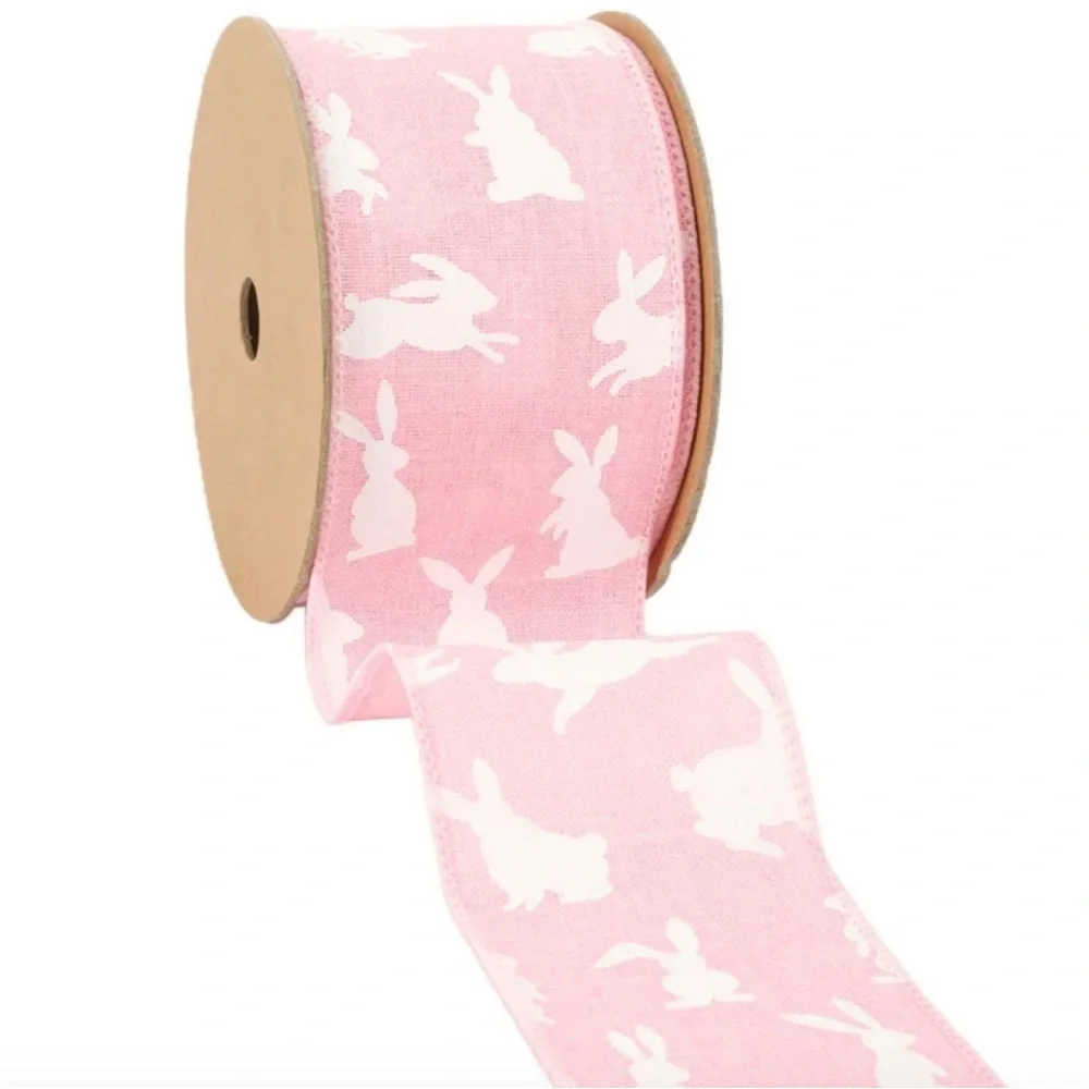 Pink & White Easter Bunny Rabbit Ribbon Spring Craft Supplies 10 Yards